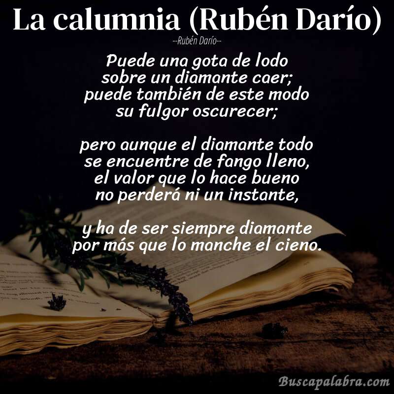 Poema La calumnia (Rubén Darío) de Rubén Darío con fondo de libro