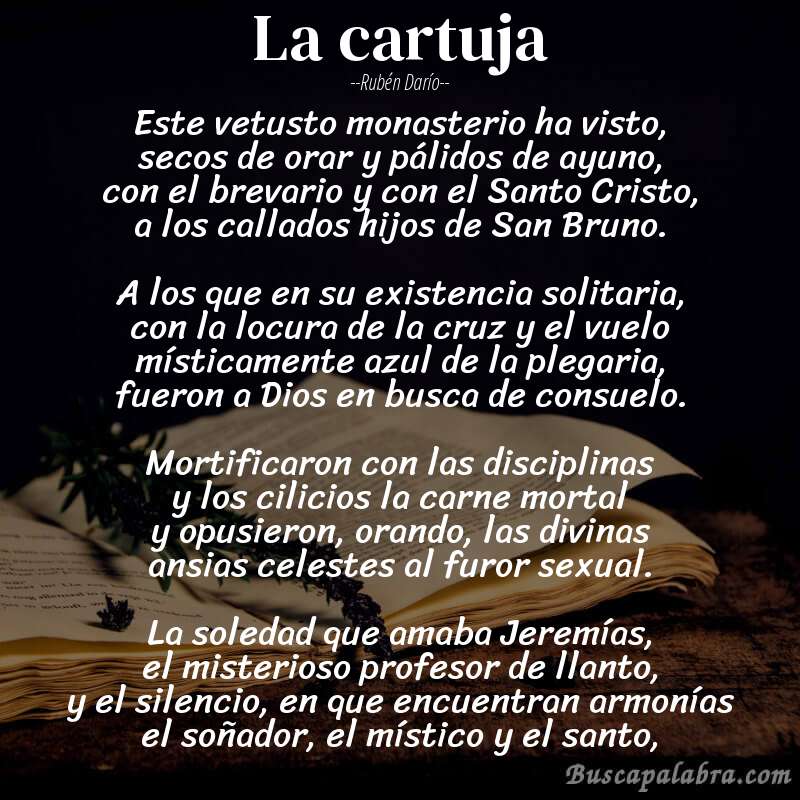 Poema La cartuja de Rubén Darío con fondo de libro