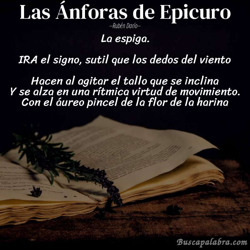 Poema Las Ánforas de Epicuro de Rubén Darío con fondo de libro