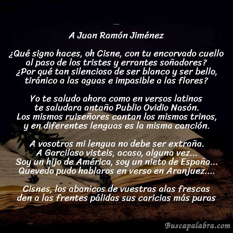 Poema Los cisnes de Rubén Darío con fondo de libro