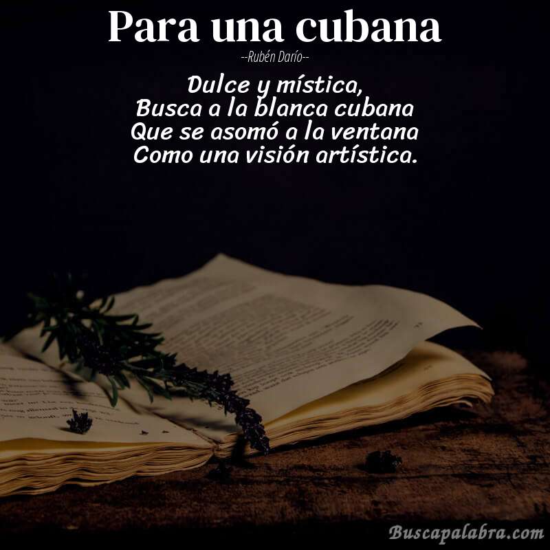 Poema Para una cubana de Rubén Darío con fondo de libro