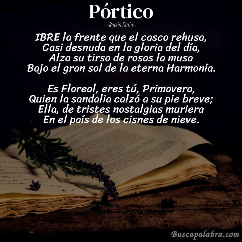 Poema Pórtico de Rubén Darío con fondo de libro