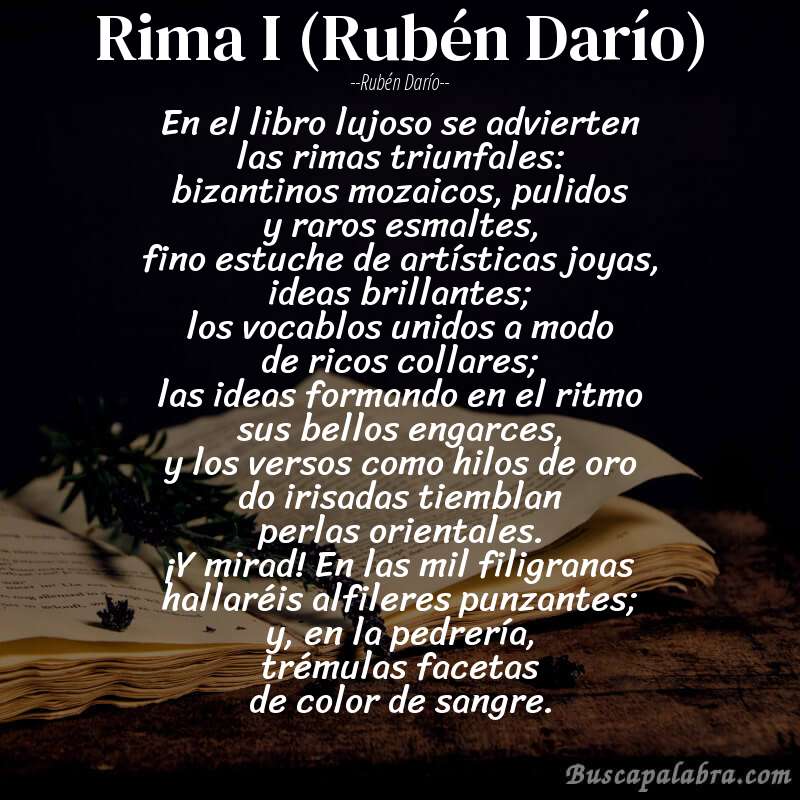 Poema Rima I (Rubén Darío) de Rubén Darío con fondo de libro