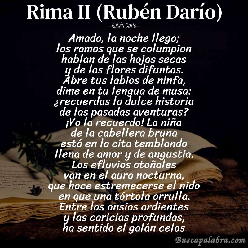 Poema Rima II (Rubén Darío) de Rubén Darío con fondo de libro