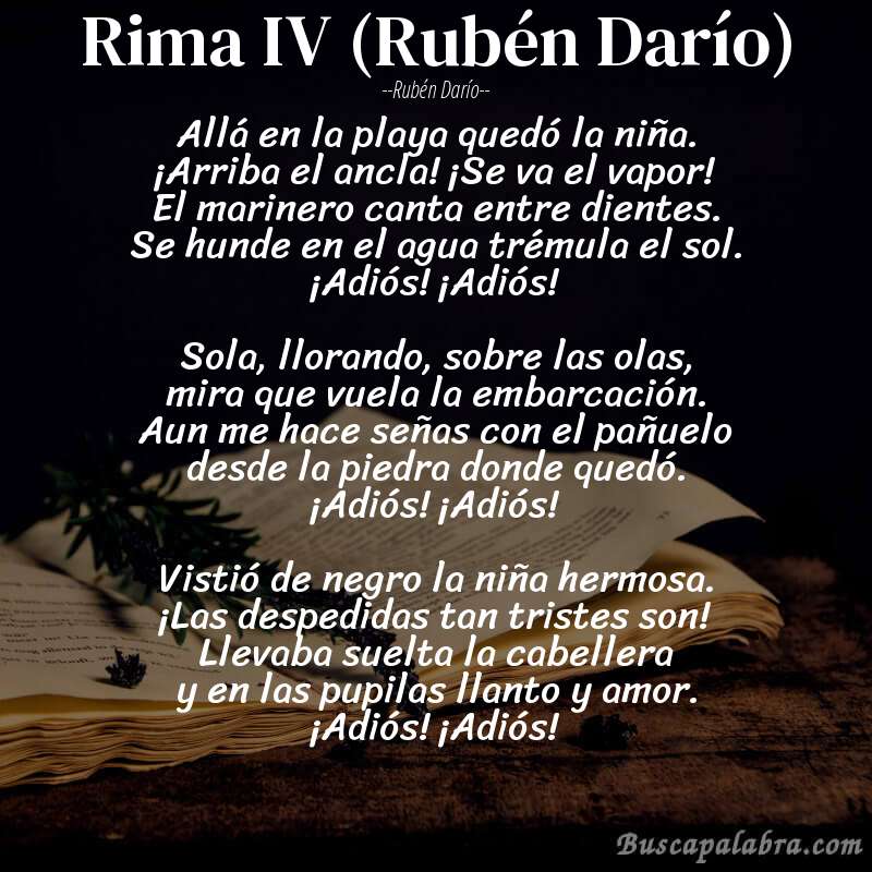 Poema Rima IV (Rubén Darío) de Rubén Darío con fondo de libro