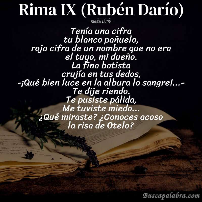 Poema Rima IX (Rubén Darío) de Rubén Darío con fondo de libro