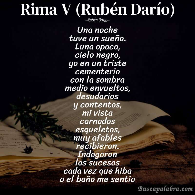 Poema Rima V (Rubén Darío) de Rubén Darío con fondo de libro