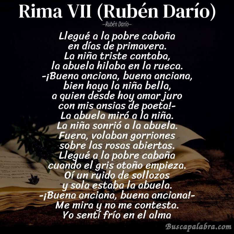 Poema Rima VII (Rubén Darío) de Rubén Darío con fondo de libro