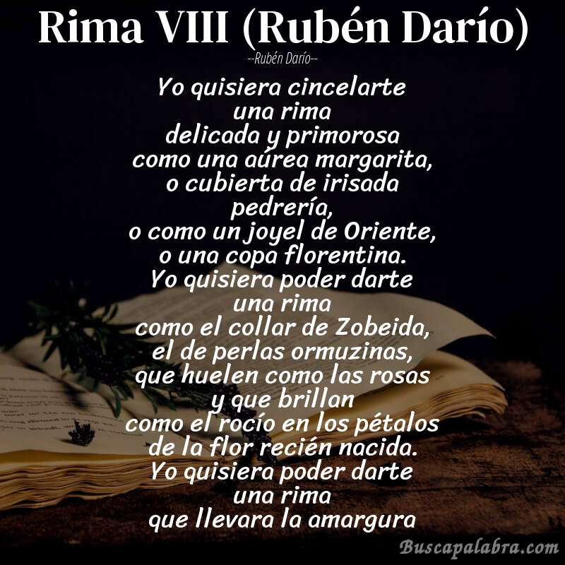 Poema Rima VIII (Rubén Darío) de Rubén Darío con fondo de libro