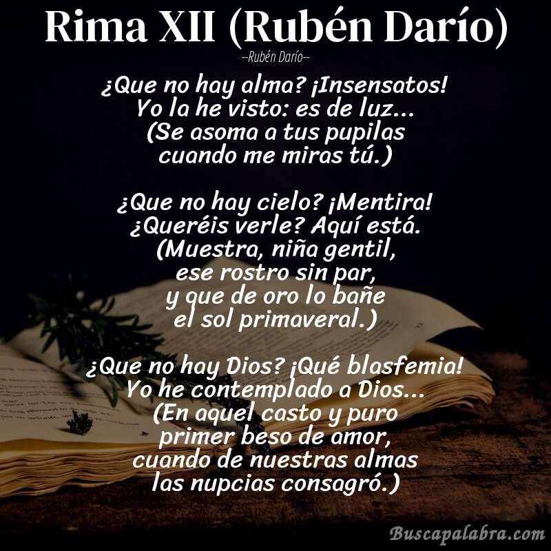 Poema Rima XII (Rubén Darío) de Rubén Darío con fondo de libro