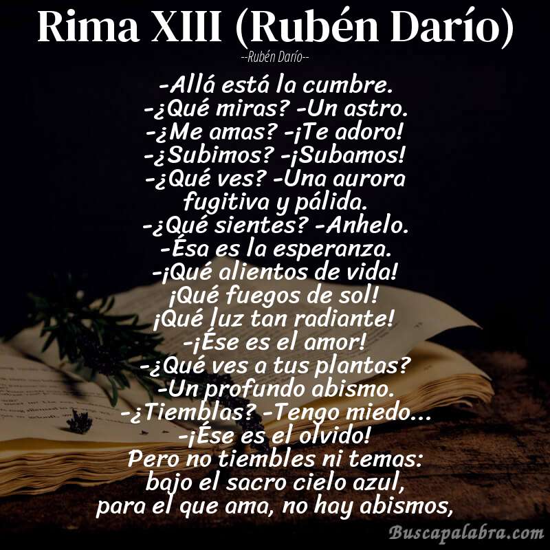 Poema Rima XIII (Rubén Darío) de Rubén Darío con fondo de libro