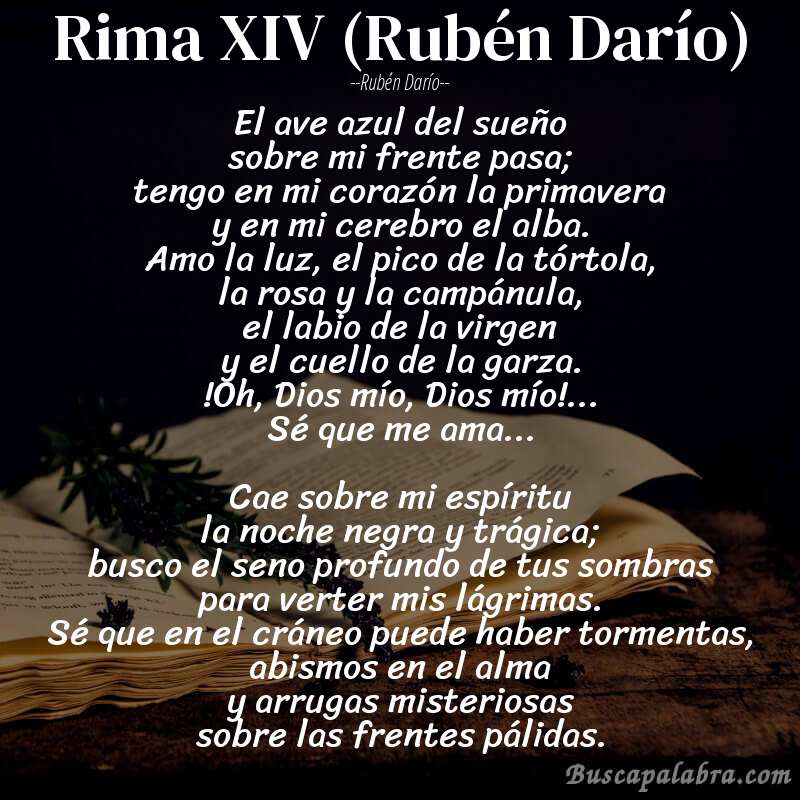 Poema Rima XIV (Rubén Darío) de Rubén Darío con fondo de libro
