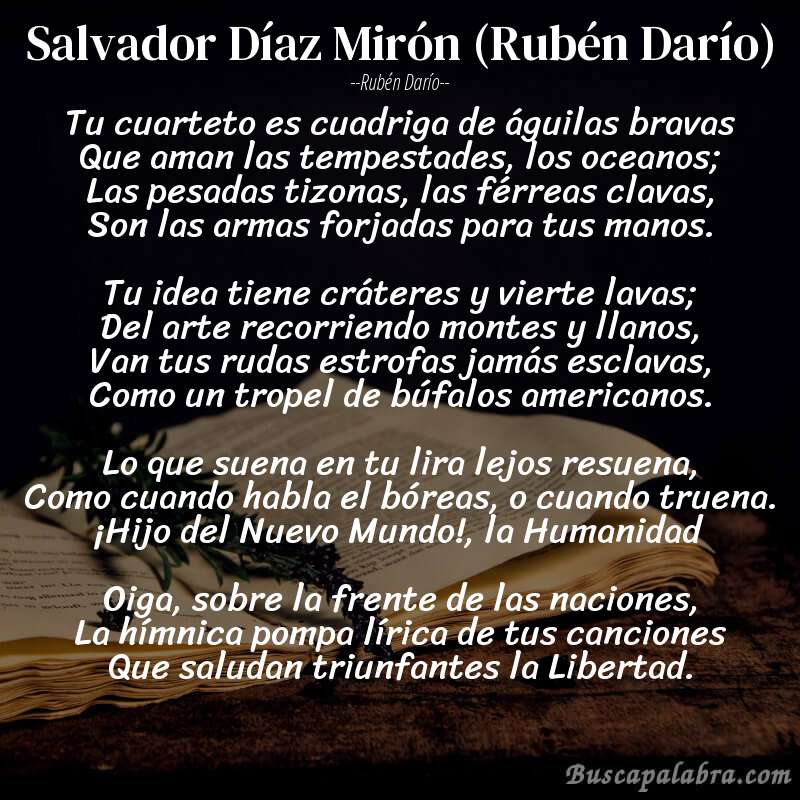 Poema Salvador Díaz Mirón (Rubén Darío) de Rubén Darío con fondo de libro