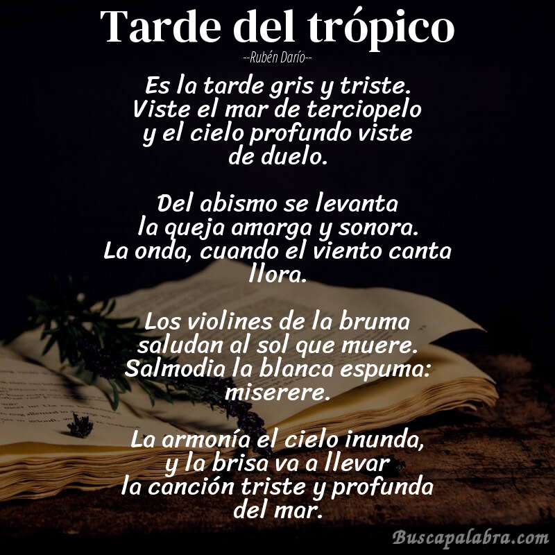 Poema Tarde del trópico de Rubén Darío con fondo de libro