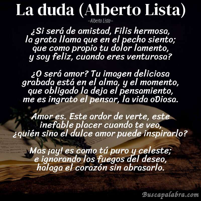 Poema La duda (Alberto Lista) de Alberto Lista con fondo de libro