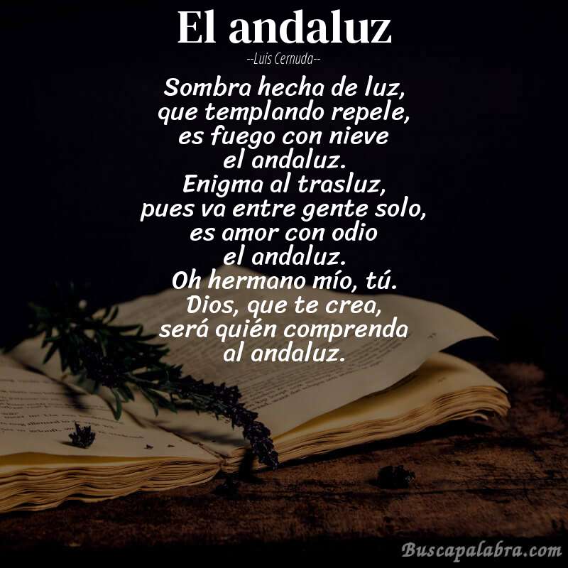 Poema el andaluz de Luis Cernuda con fondo de libro