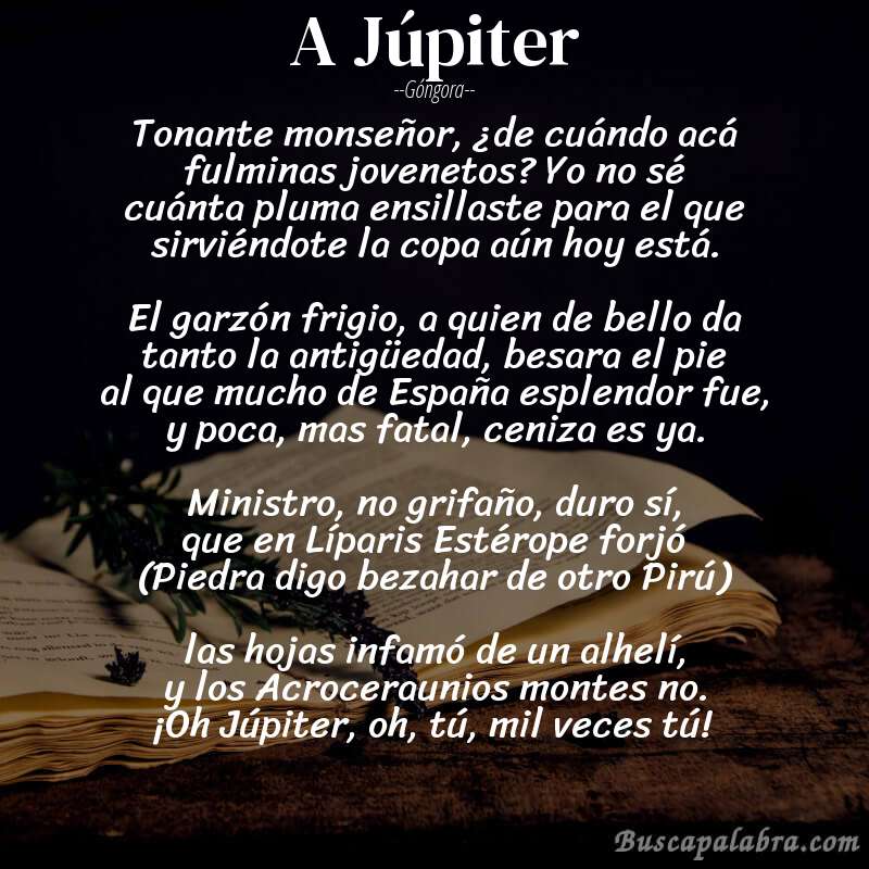 Poema A Júpiter de Góngora con fondo de libro