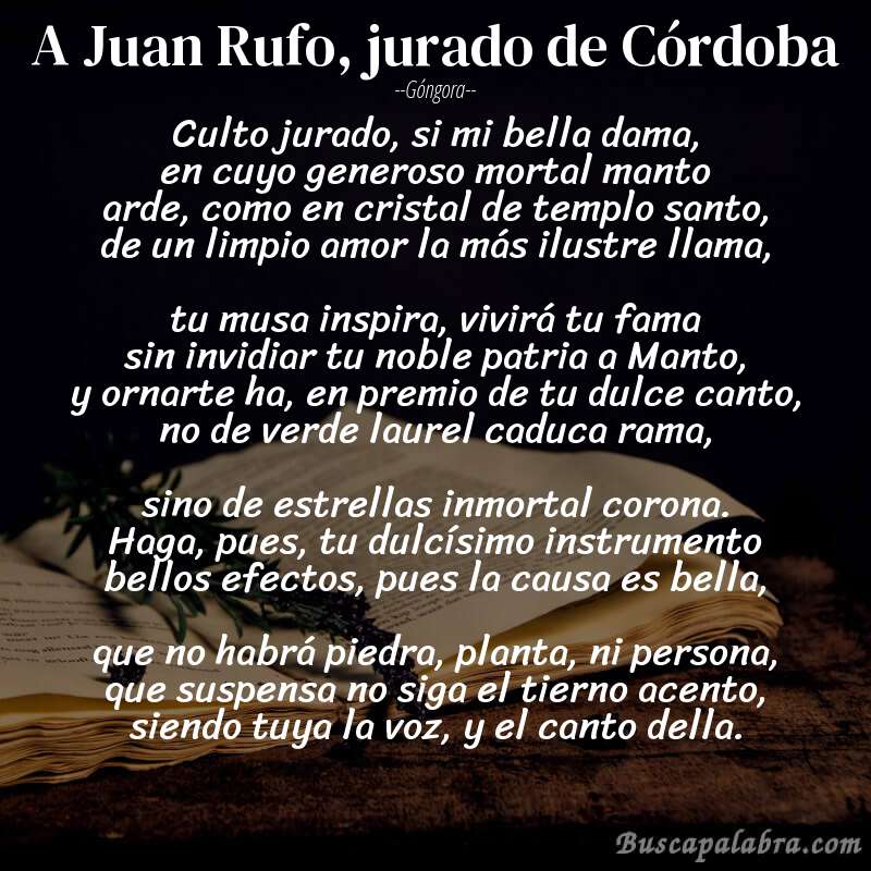 Poema A Juan Rufo, jurado de Córdoba de Góngora con fondo de libro