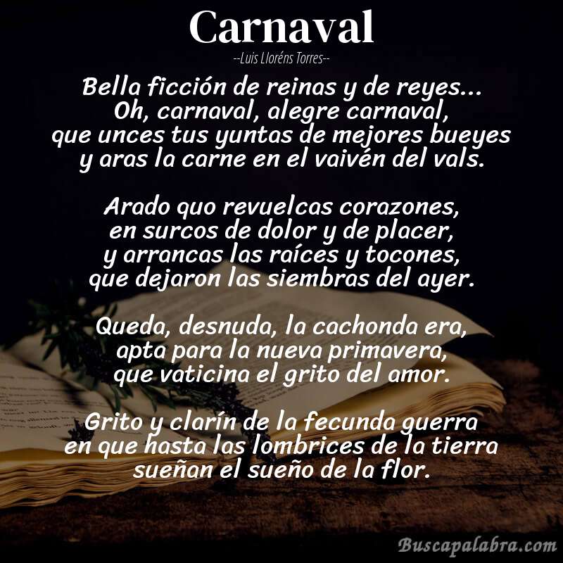 Poema carnaval de Luis Lloréns Torres con fondo de libro