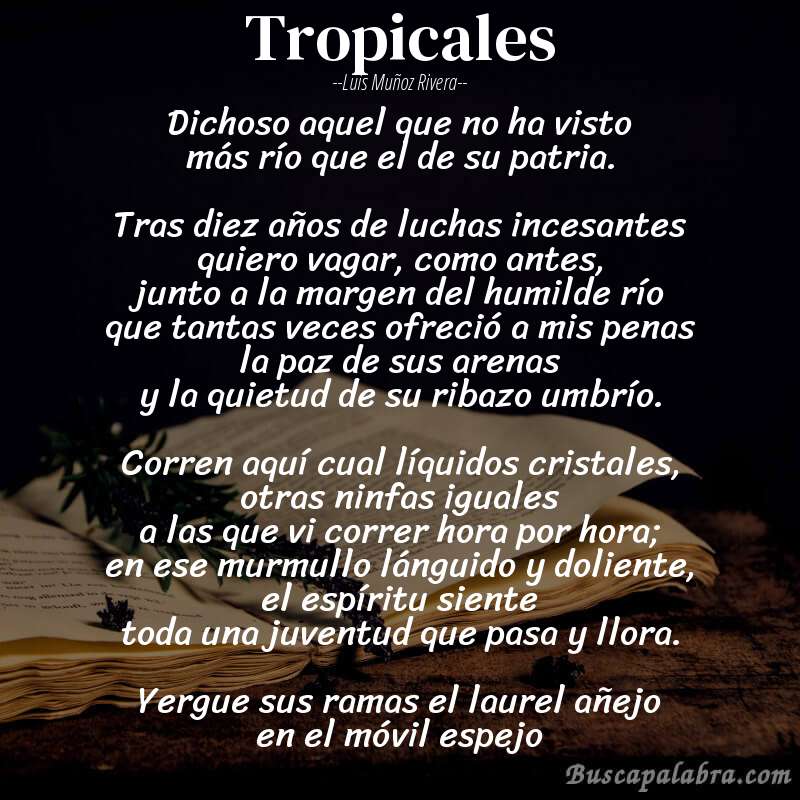 Poema tropicales de Luis Muñoz Rivera con fondo de libro