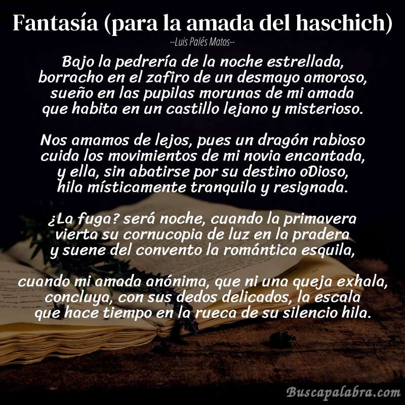 Poema fantasía (para la amada del haschich) de Luis Palés Matos con fondo de libro