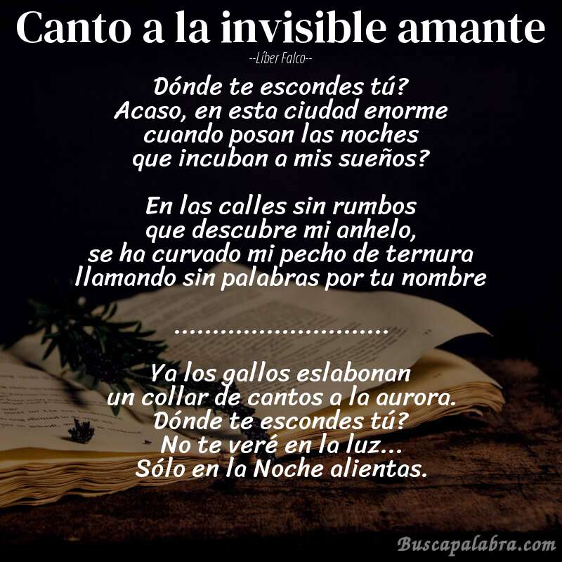 Poema Canto a la invisible amante de Líber Falco con fondo de libro