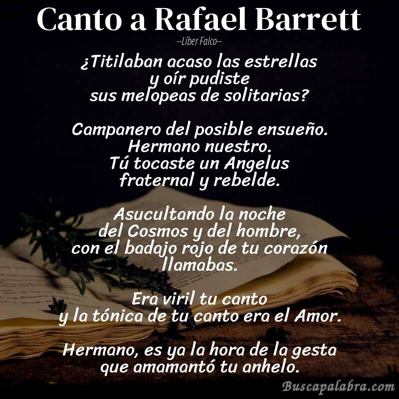 Poema Canto a Rafael Barrett de Líber Falco con fondo de libro