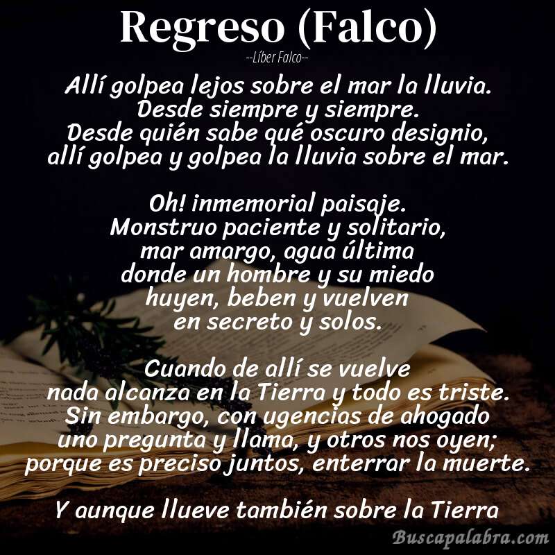 Poema Regreso (Falco) de Líber Falco con fondo de libro