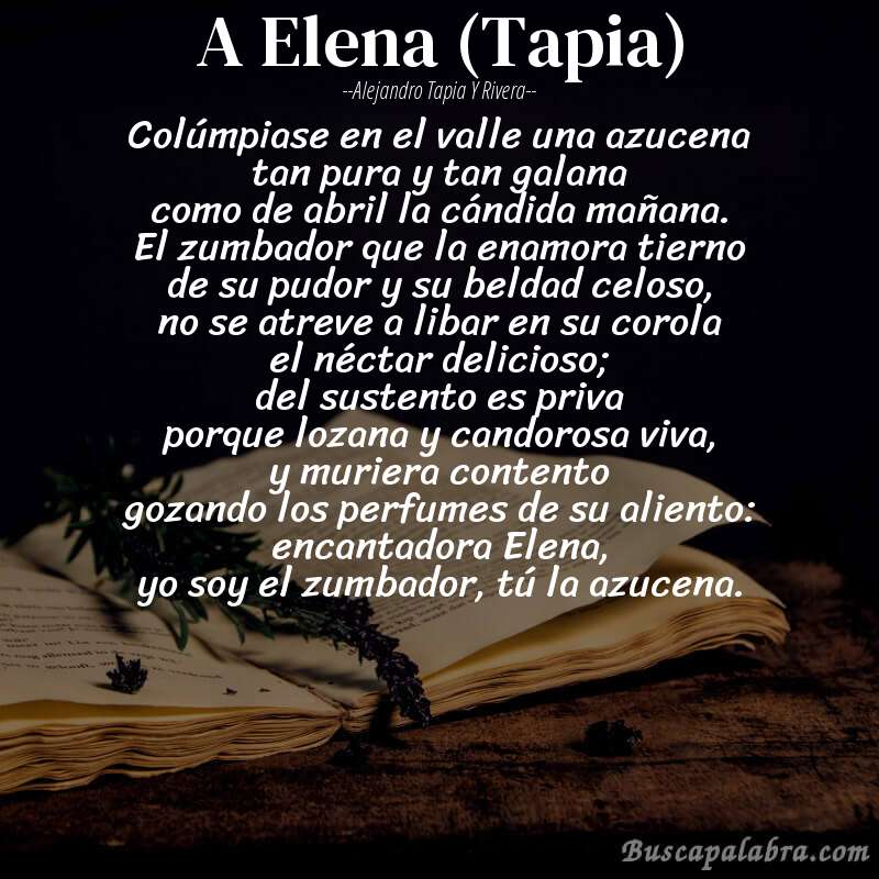 Poema A Elena (Tapia) de Alejandro Tapia y Rivera con fondo de libro