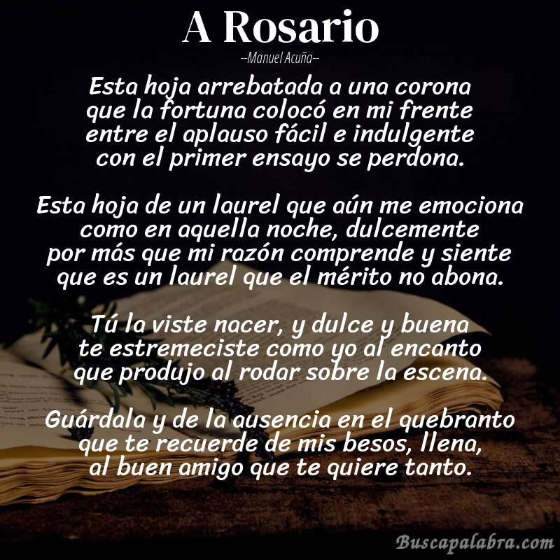 Poema A Rosario de Manuel Acuña con fondo de libro