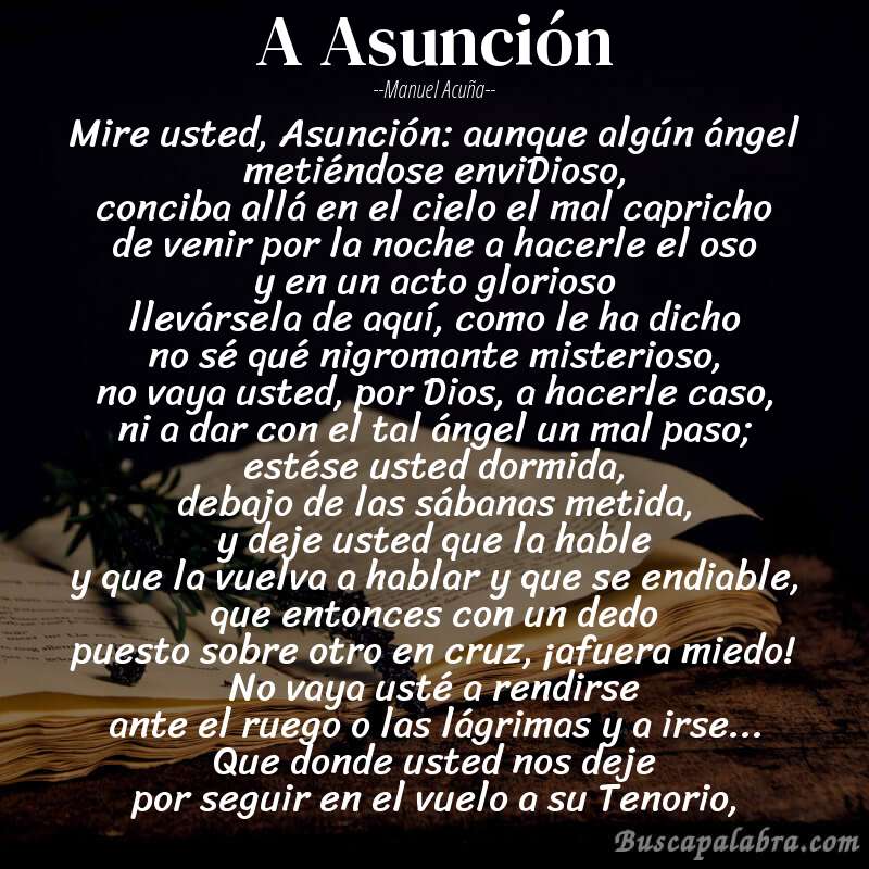Poema A Asunción de Manuel Acuña con fondo de libro