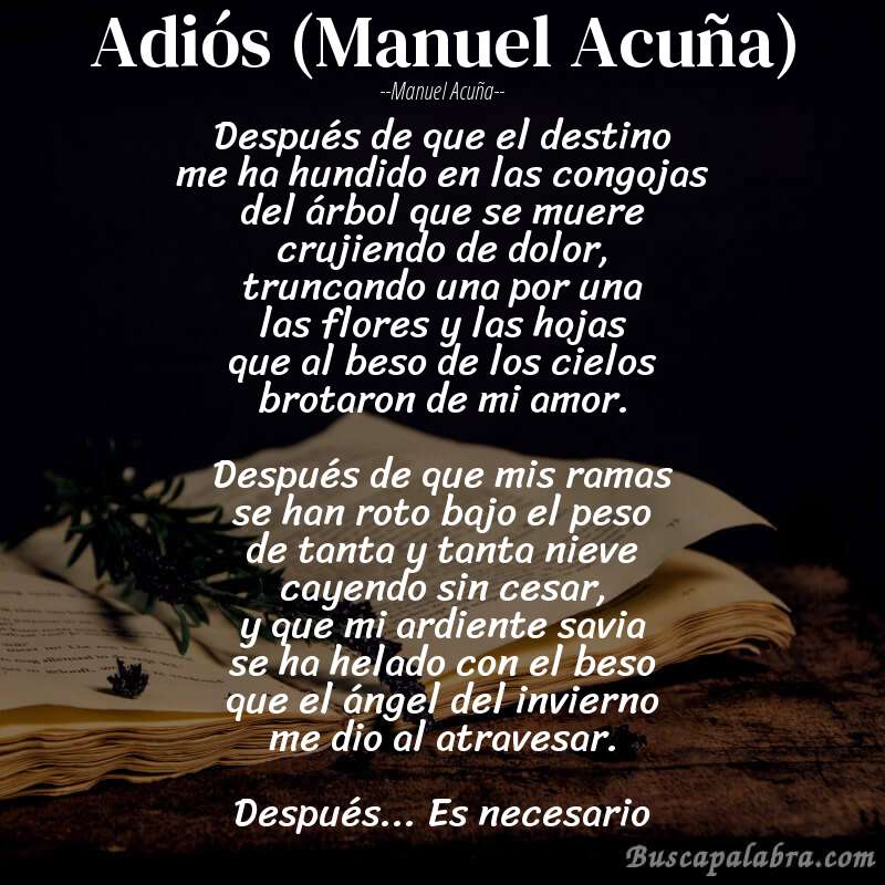 Poema Adiós (Manuel Acuña) de Manuel Acuña con fondo de libro