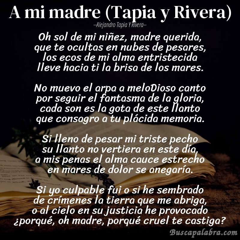Poema A mi madre (Tapia y Rivera) de Alejandro Tapia y Rivera con fondo de libro