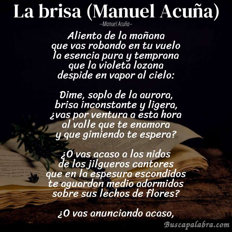 Poema La brisa (Manuel Acuña) de Manuel Acuña con fondo de libro