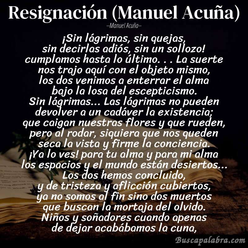 Poema Resignación (Manuel Acuña) de Manuel Acuña con fondo de libro