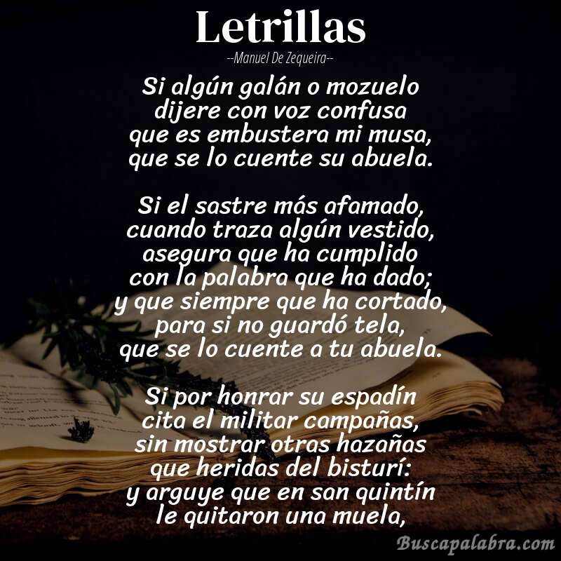 Poema letrillas de Manuel de Zequeira con fondo de libro