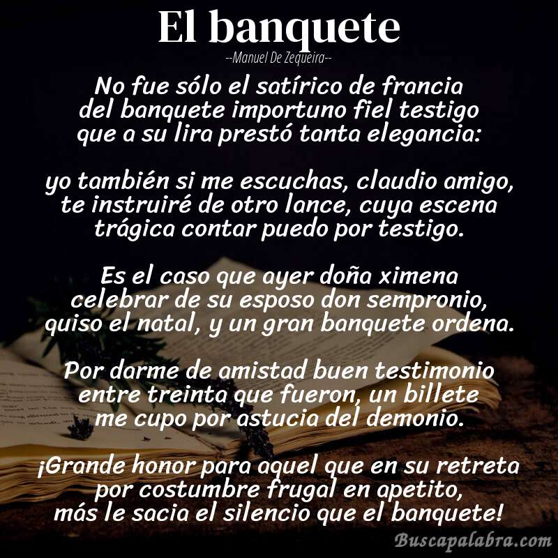 Poema el banquete de Manuel de Zequeira con fondo de libro
