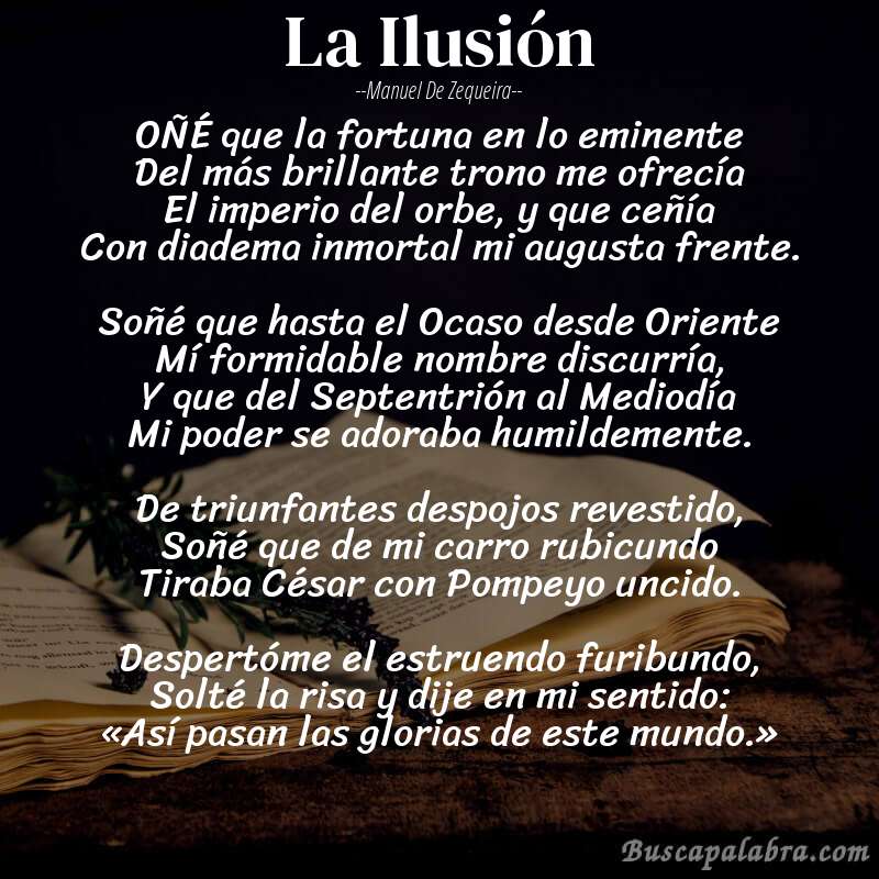 Poema La Ilusión de Manuel de Zequeira con fondo de libro