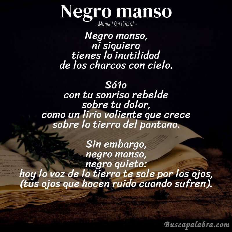 Poema negro manso de Manuel del Cabral con fondo de libro