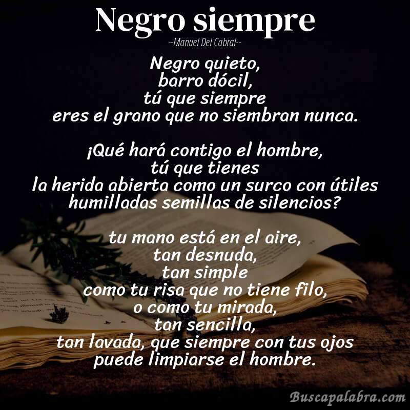 Poema negro siempre de Manuel del Cabral con fondo de libro