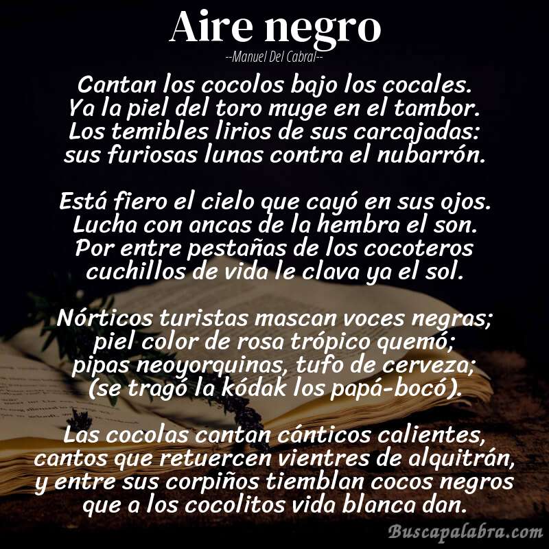 Poema aire negro de Manuel del Cabral con fondo de libro