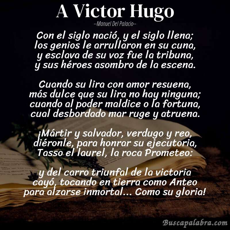 Poema A Victor Hugo de Manuel del Palacio con fondo de libro