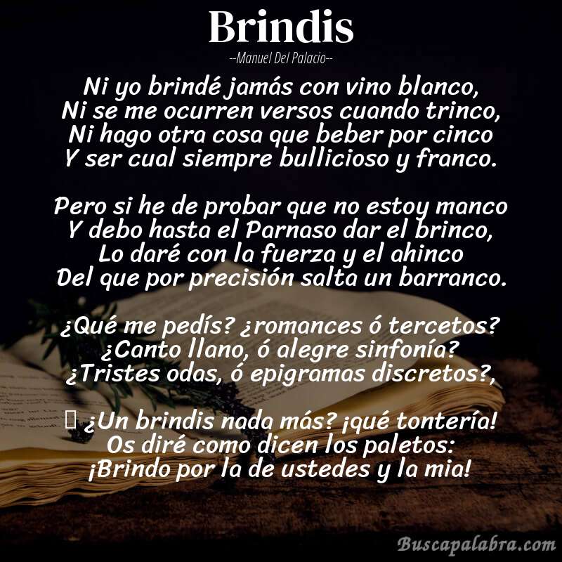 Poema Brindis de Manuel del Palacio con fondo de libro