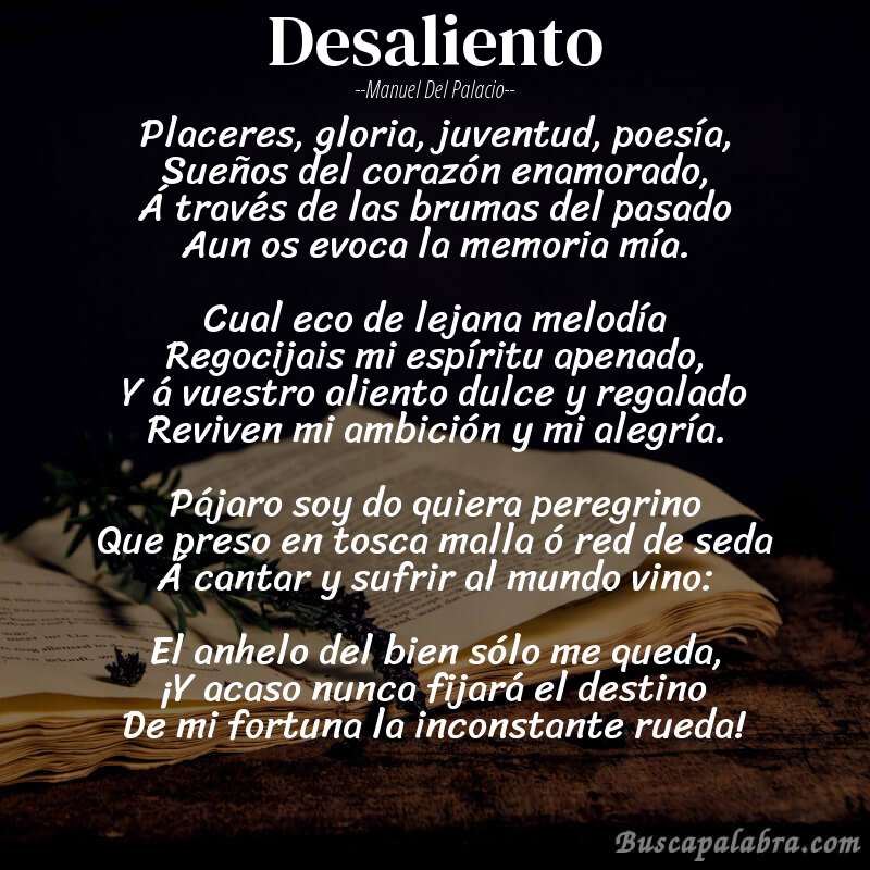 Poema Desaliento de Manuel del Palacio con fondo de libro