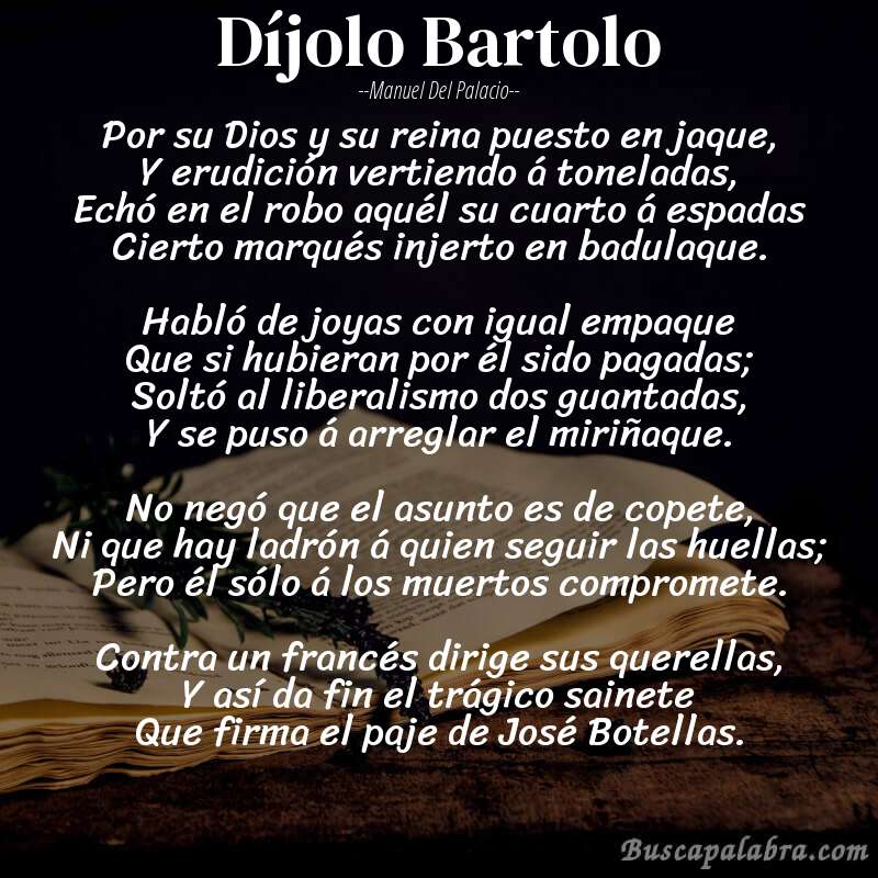 Poema Díjolo Bartolo de Manuel del Palacio con fondo de libro