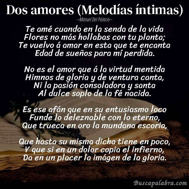 Poema Dos amores (Melodías íntimas) de Manuel del Palacio con fondo de libro