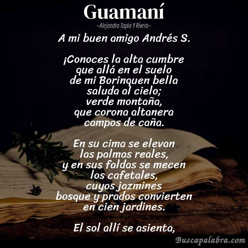 Poema Guamaní de Alejandro Tapia y Rivera con fondo de libro