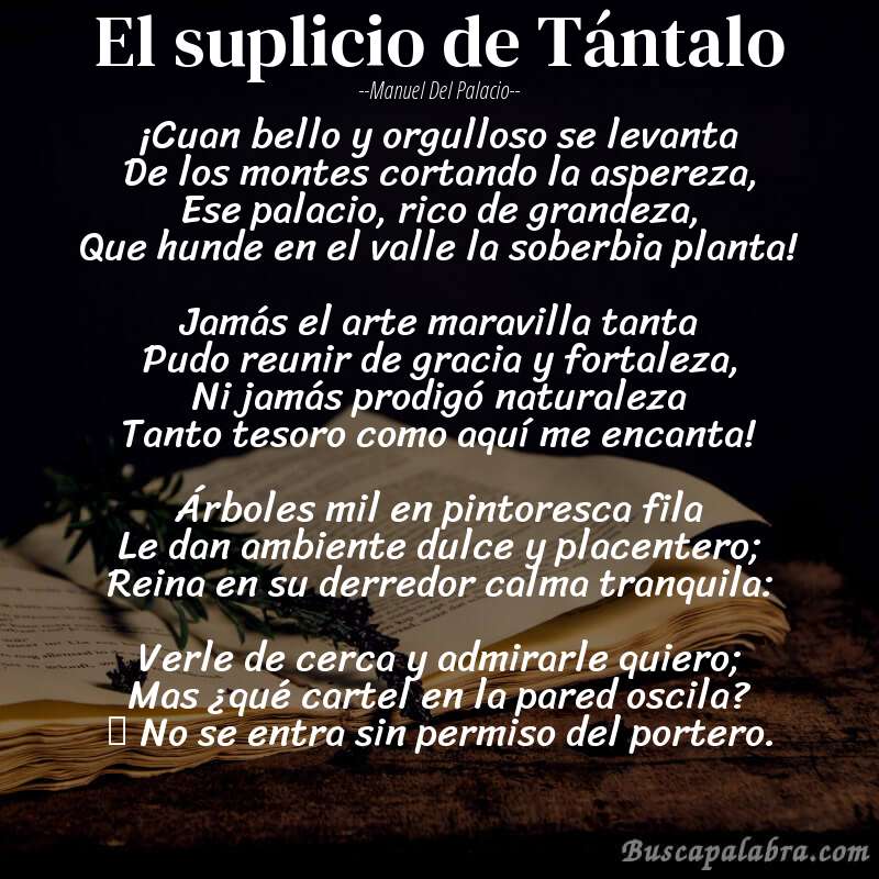 Poema El suplicio de Tántalo de Manuel del Palacio con fondo de libro