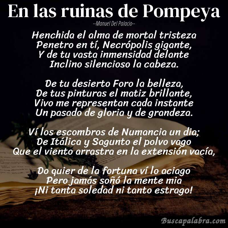 Poema En las ruinas de Pompeya de Manuel del Palacio con fondo de libro