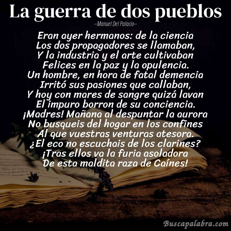 Poema La guerra de dos pueblos de Manuel del Palacio con fondo de libro